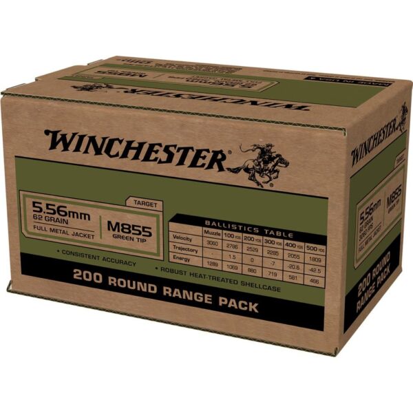 Winchester USA Lake City M855 Green Tip Rifle Ammunition 5.56mm 62 gr. FMJ 3060 fps 800/ct (4-200/ct boxes) - Precision Shot Firearms