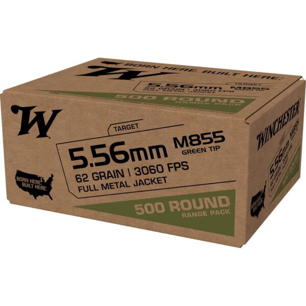 Winchester USA Lake City M855 Green Tip Rifle Ammunition 5.56mm 62 gr. FMJ 3060 fps 500/ct - Precision Shot Firearms