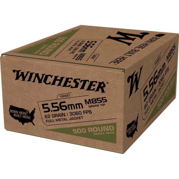Winchester USA Lake City M855 Green Tip Rifle Ammunition 5.56mm 62 gr. FMJ 3060 fps 500/ct - Precision Shot Firearms