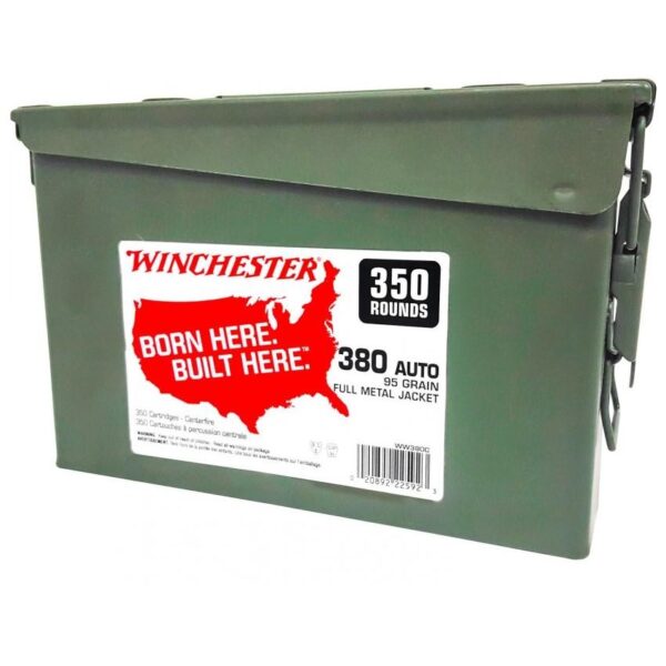 Winchester Reloadable Brass Case Handgun Ammunition .380 Auto 95 gr. FMJ 955 fps 350/ct Metal Can - Precision Shot Firearms