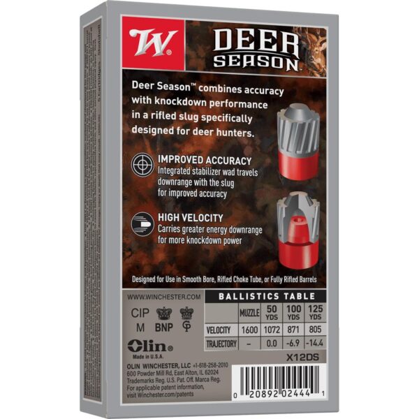 Winchester Deer Season Shotshells 12 ga 2-3/4" 1-1/4 oz 1600 fps Slug 5/ct - Precision Shot Firearms
