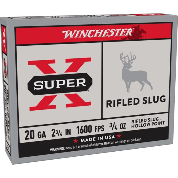 Winchester Super-X Rifled Slug Shotshells 20 ga 2-3/4" 3/4 oz 1600 fps Slug 5/ct - Precision Shot Firearms
