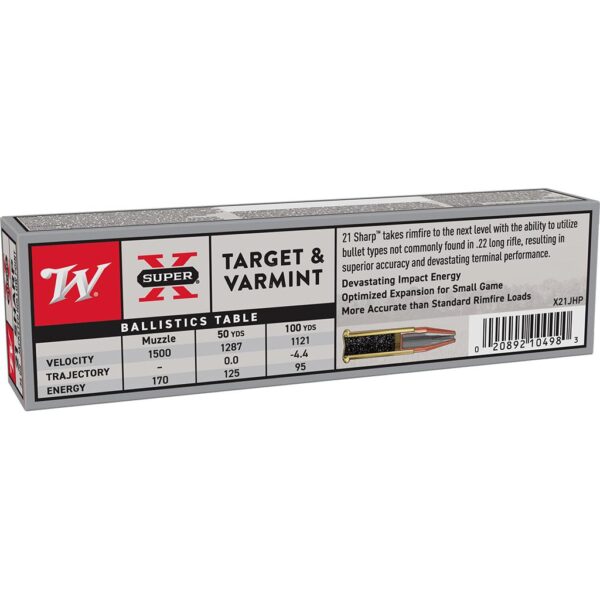 Winchester Game & Target Rimfire Ammunition 21 Sharp 34gr JHP 1500fps 100/ct - Precision Shot Firearms
