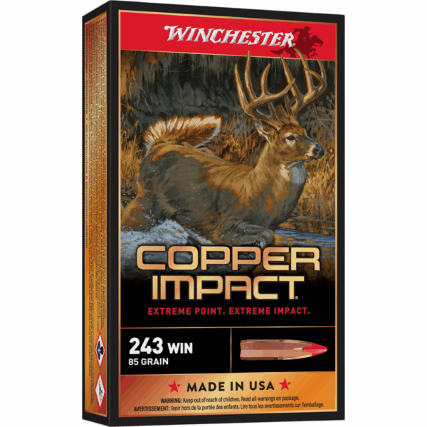 Winchester Copper Impact Rifle Ammunition 243 Win 85 gr. PT 3260 fps 20/ct - Precision Shot Firearms