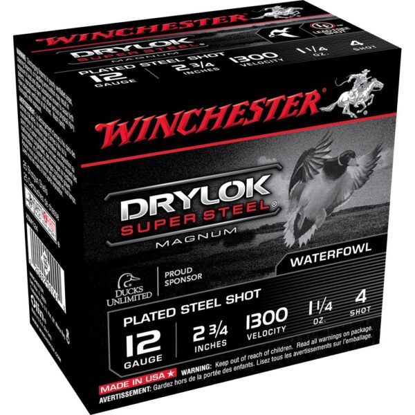 Winchester Super-X Drylok Super Steel Shotshells 12ga 2-3/4" 1-1/4oz 1300 fps #4 25/ct - Precision Shot Firearms