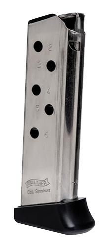 Walther PPK Magazine w/Finger Rest .380 ACP Nickel 6/rd - Precision Shot Firearms