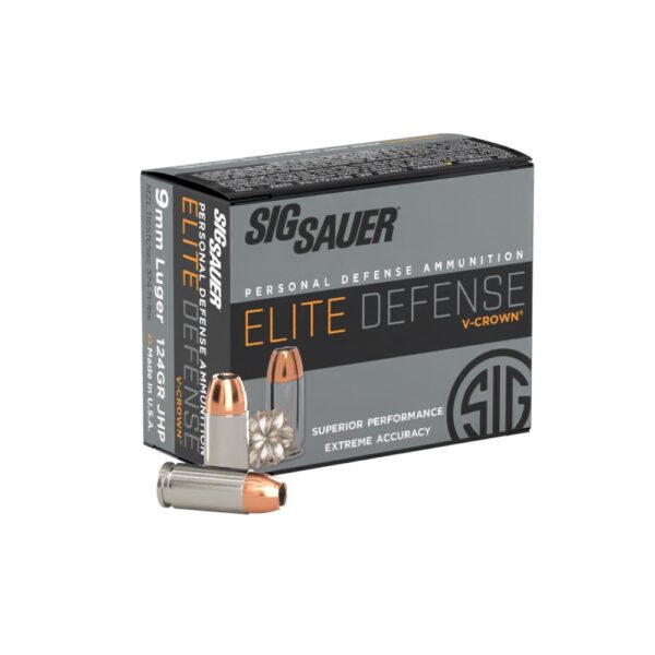 Sig Sauer Elite Performance Pistol Ammunition 9mm 124 gr Elite V-Crown JHP Box 20 - Precision Shot Firearms