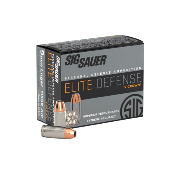 Sig Elite V-Crown Handgun Ammunition 9mm Luger 115 gr JHP 1185 fps 20/ct - Precision Shot Firearms