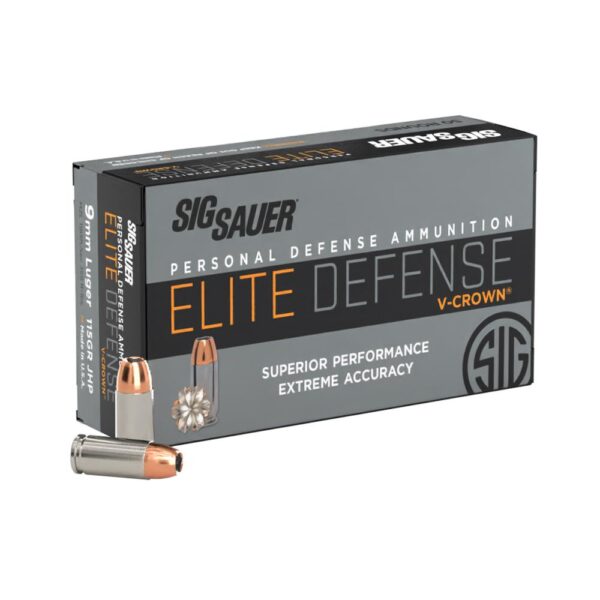 Sig Sauer Elite V Crown Handgun Ammunition 9mm Luger 115 gr JHP 1185 fps 50/ct - Precision Shot Firearms