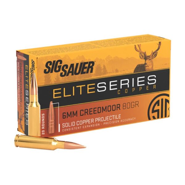 Sig Sauer Elite Hunting Rifle Ammunition 6mm Creedmoor 80 gr Solid Copper 3300 fps 20/ct - Precision Shot Firearms