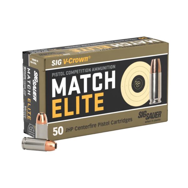 Sig Sauer Elite V-Crown Competition Handgun Ammunition 9mm Luger 115 gr JPH 1000 fps 50/ct - Precision Shot Firearms