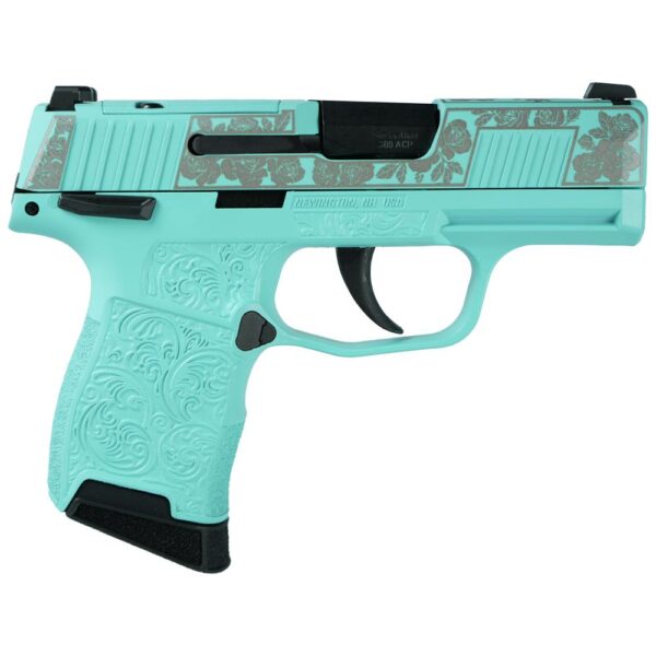 Sig Sauer Exclusive "Robin's Egg Blue and Roses" P365-380 Handgun 380 Auto 10rd Magazine 3.1" Barrel Black Manual Safety - Precision Shot Firearms
