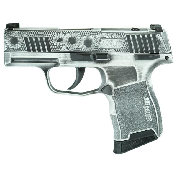 Sig Sauer Exclusive P365-380 "Sun Flower" Handgun 380 Auto 10rd Magazine 3.1" Barrel Black Manual Safety - Precision Shot Firearms