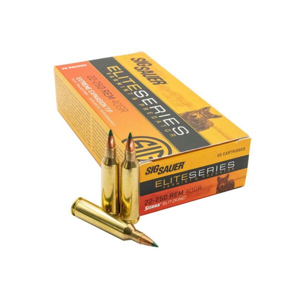 Sig Sauer Elite Varmint & Predator Rifle Ammunition 22-250 Rem 40gr PT 3975 fps 20/ct - Precision Shot Firearms
