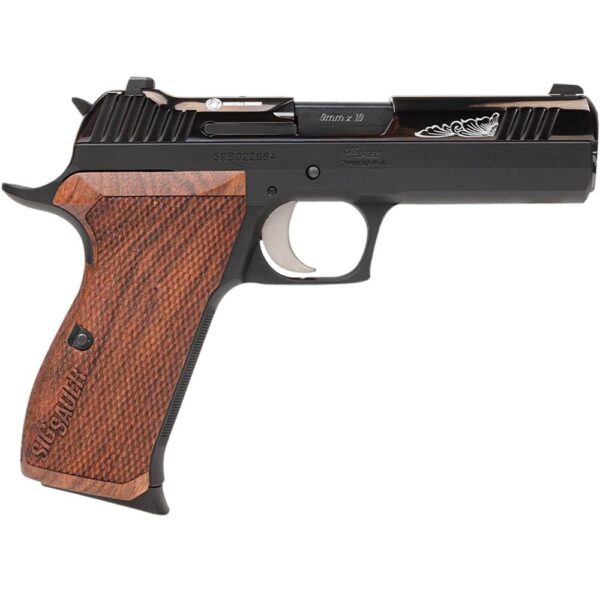Sig Sauer P210 Carry Handgun 9mm Luger 8rd Magazines (3) 4.1" Barrel Black with Engraved Rosewood Grips - Precision Shot Firearms