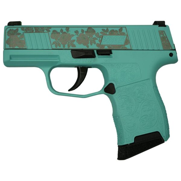 Sig Sauer "Gun & Roses-Robin's Egg Blue" P365 Optic Ready Handgun 9mm Luger 10rd Magazines(2) 3.1" Barrel X-RAY 3 Sights - Precision Shot Firearms