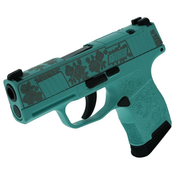 Sig Sauer "Gun & Roses-Robin's Egg Blue" P365 Optic Ready Handgun 9mm Luger 10rd Magazines(2) 3.1" Barrel X-RAY 3 Sights - Precision Shot Firearms