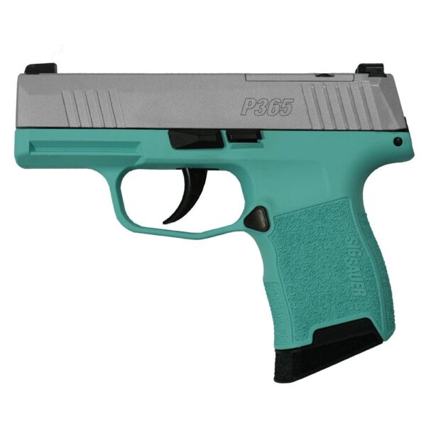 Sig Sauer "Silver Slide/Robin's Egg Blue Frame" P365 Optic Ready Handgun 9mm Luger 10rd Magazines(2) 3.1" Barrel X-RAY 3 Sights - Precision Shot Firearms