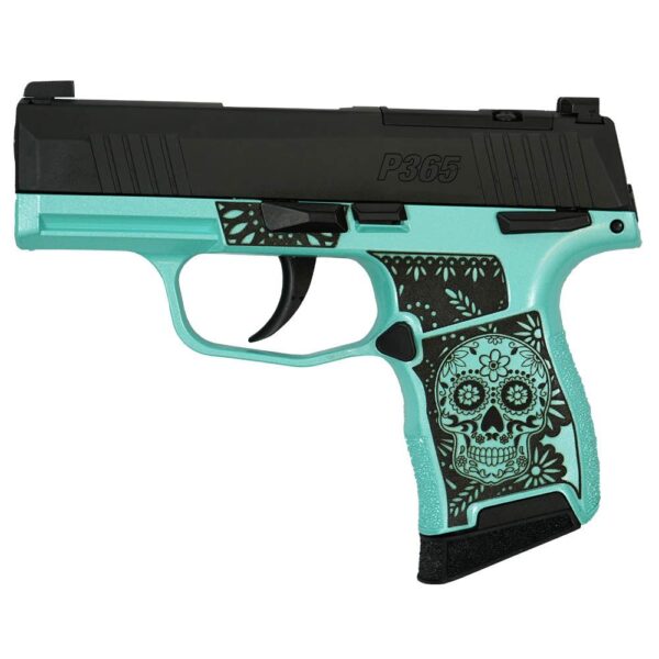 Sig Sauer "Sugar Skull Robin's Egg Blue Glitter" P365 Optic Ready Handgun 9mm Luger 10rd Magazines(2) 3.1" Barrel X-RAY 3 Sights Manual Safety - Precision Shot Firearms