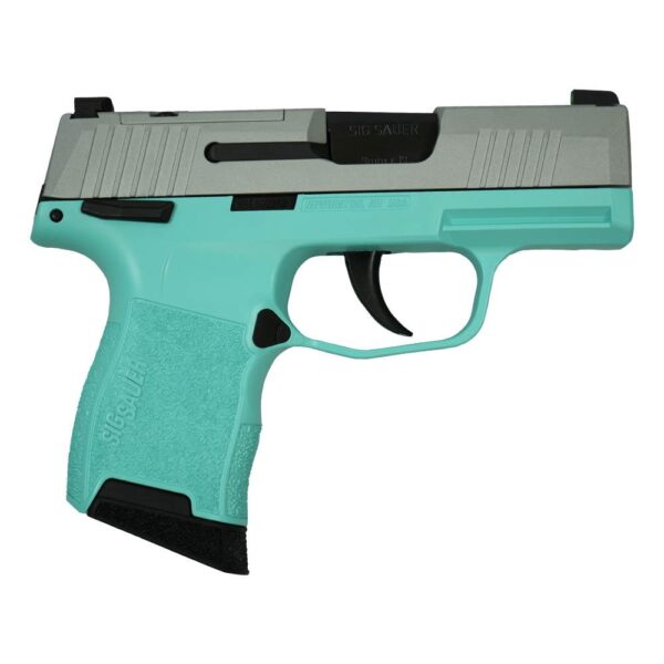 Sig Sauer "Silver Slide/Robin's Egg Blue Frame" P365 Optic Ready Handgun 9mm Luger 10rd Magazines(2) 3.1" Barrel X-RAY 3 Sights Manual Safety - Precision Shot Firearms