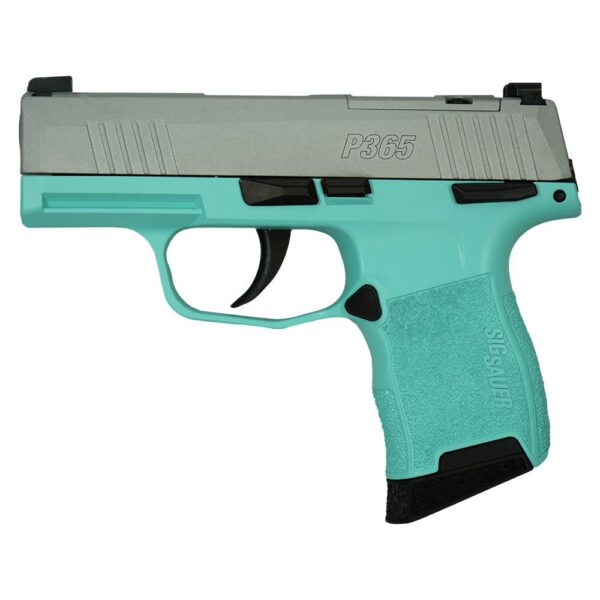 Sig Sauer "Silver Slide/Robin's Egg Blue Frame" P365 Optic Ready Handgun 9mm Luger 10rd Magazines(2) 3.1" Barrel X-RAY 3 Sights Manual Safety - Precision Shot Firearms