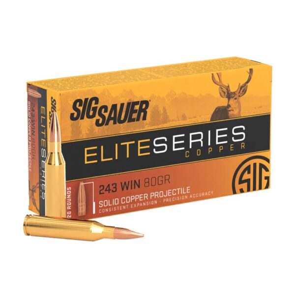 Sig Sauer Elite Copper Rifle Ammunition .243 Win 80gr HP 3425 fps 20/ct - Precision Shot Firearms