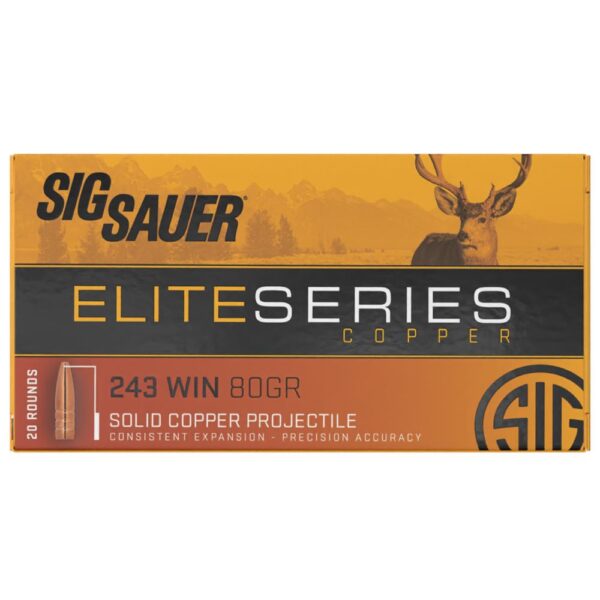 Sig Sauer Elite Copper Rifle Ammunition .243 Win 80gr HP 3425 fps 20/ct - Precision Shot Firearms