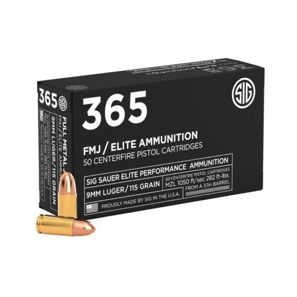 Sig Elite Performance 365 Handgun Ammunition 9mm Luger 115gr FMJ 1050 fps 50/ct - Precision Shot Firearms