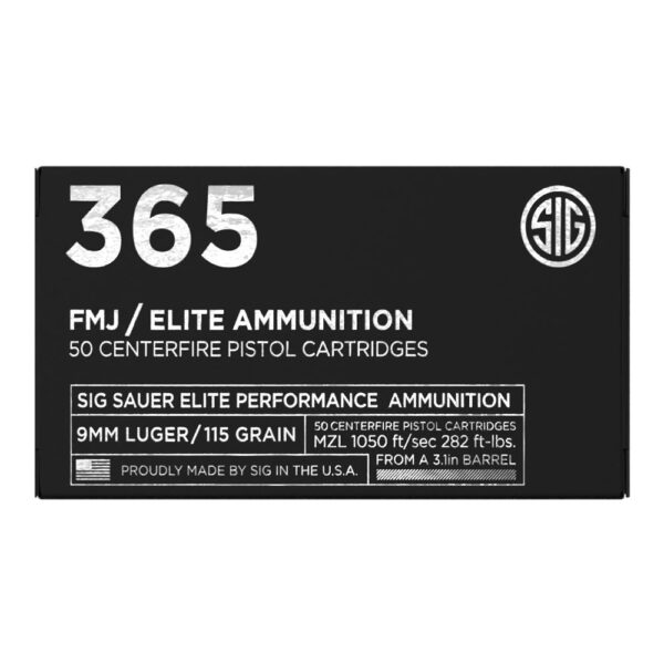 Sig Elite Performance 365 Handgun Ammunition 9mm Luger 115gr FMJ 1050 fps 50/ct - Precision Shot Firearms
