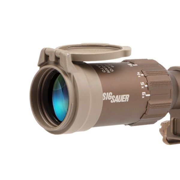 Sig Sauer Tango6T Rifle Scope 1-6x24mm 30mm FFP DWLR-556 Illum. FDE with DVO Factory Installed Alpha4 Mount / ARD & Flip-Back Caps - Precision Shot Firearms