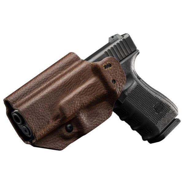 Mission First Tactical Leather Hybrid IWB/OWB Holster for Glock 19/23/44/45 Brown Ambi - Precision Shot Firearms