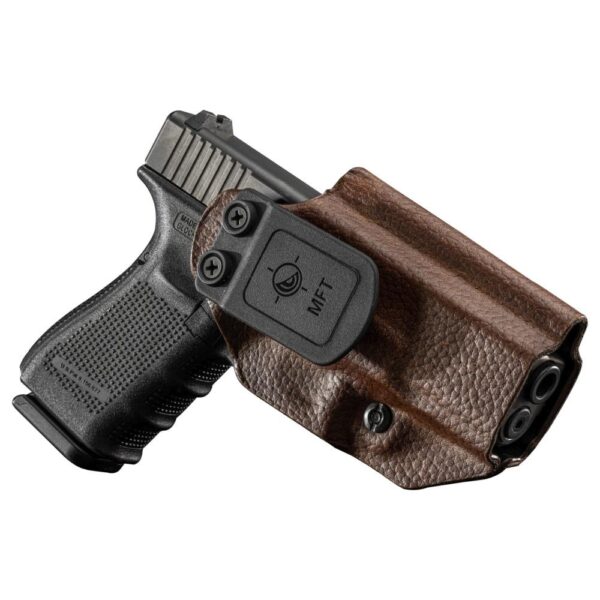 Mission First Tactical Leather Hybrid IWB/OWB Holster for Glock 19/23/44/45 Brown Ambi - Precision Shot Firearms