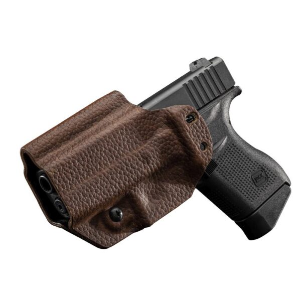 Mission First Tactical Leather Hybrid IWB/OWB Holster for Glock 43/43x Brown Ambi - Precision Shot Firearms