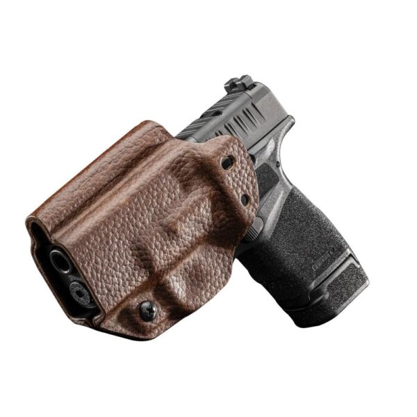 Mission First Tactical Leather Hybrid IWB/OWB Holster for Springfield HellCat Brown Ambi - Precision Shot Firearms
