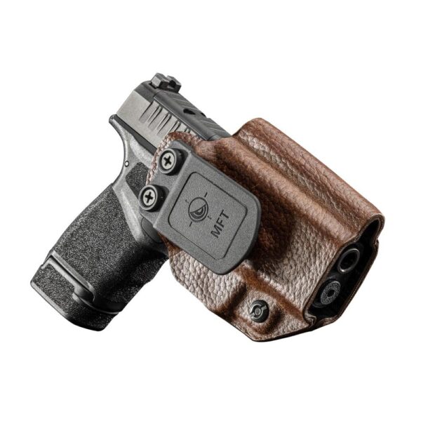 Mission First Tactical Leather Hybrid IWB/OWB Holster for Springfield HellCat Brown Ambi - Precision Shot Firearms