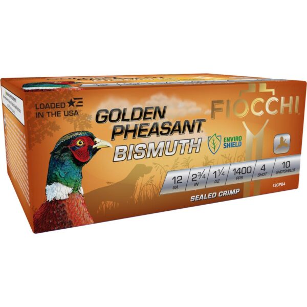Fiocchi Golden Pheasant Bismuth Shotshells 12ga 2-3/4" 1-1/4oz 1400 fps #4 10/ct - Precision Shot Firearms