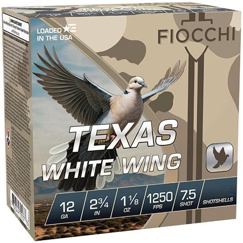 Fiocchi Texas White Wing Shotshells 12ga 2-3/8" 1-1/8oz 1250 fps #7.5 100/ct - Precision Shot Firearms