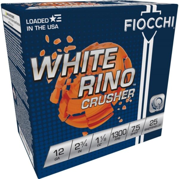 Fiocchi White Rino Crusher Shotshells 12ga 2-3/4" 1-1/8oz 1300 fps #7.5 25/ct - Precision Shot Firearms