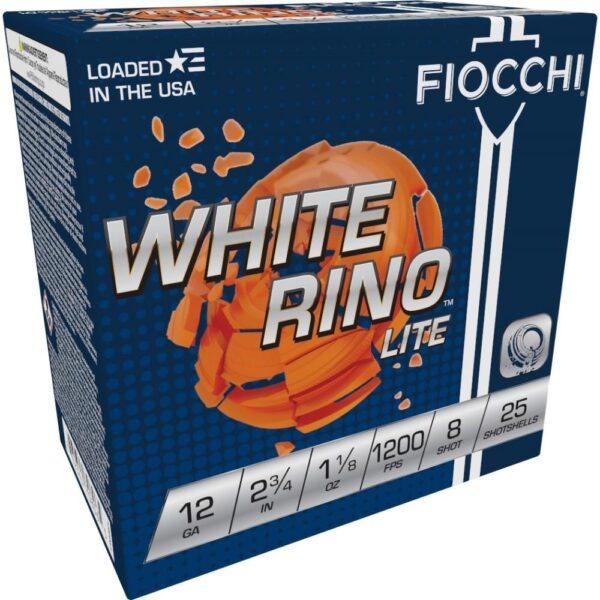 Fiocchi White Rino Lite Shotshells 12 ga 2-3/4" 1-1/8oz 1200 fps #8 25/ct - Precision Shot Firearms
