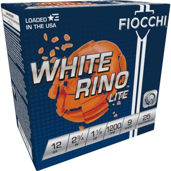 Fiocchi White Rino Lite Shotshells 12 ga 2-3/4" 1-1/8oz 1200 fps #9 25/ct - Precision Shot Firearms