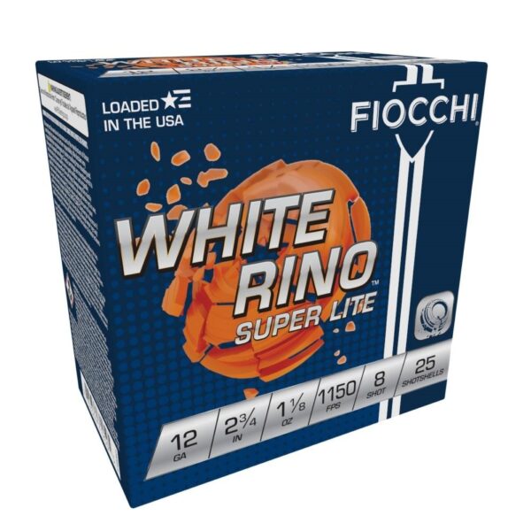 Fiocchi White Rino Super Lite Shotshells 12 ga 2-3/4" 1-1/8oz 1150 fps #8 25/ct - Precision Shot Firearms
