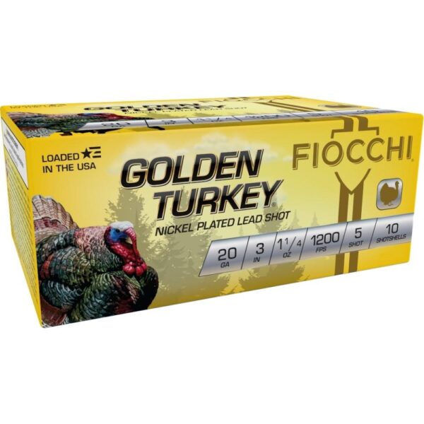 Fiocchi Golden Turkey Nickel plated Shotshells 20ga 3" 1-1/4oz 1200 fps #5 10/ct - Precision Shot Firearms