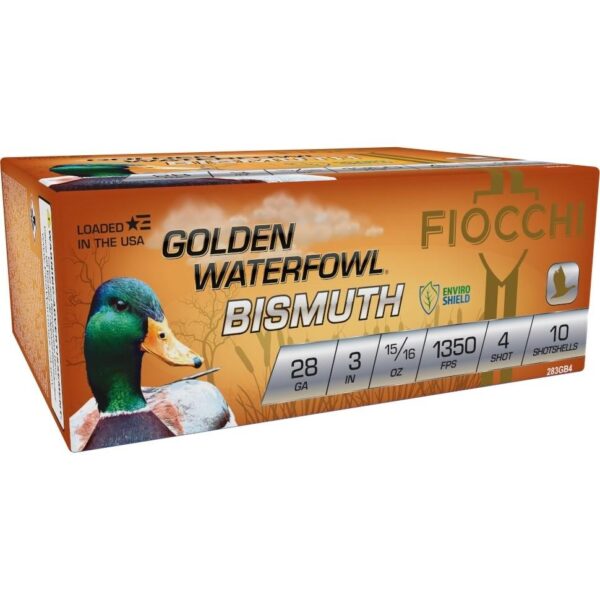 Fiocchi Golden Waterfowl Bismuth 28ga 3" 15/16oz 1350 fps #4 10/ct - Precision Shot Firearms