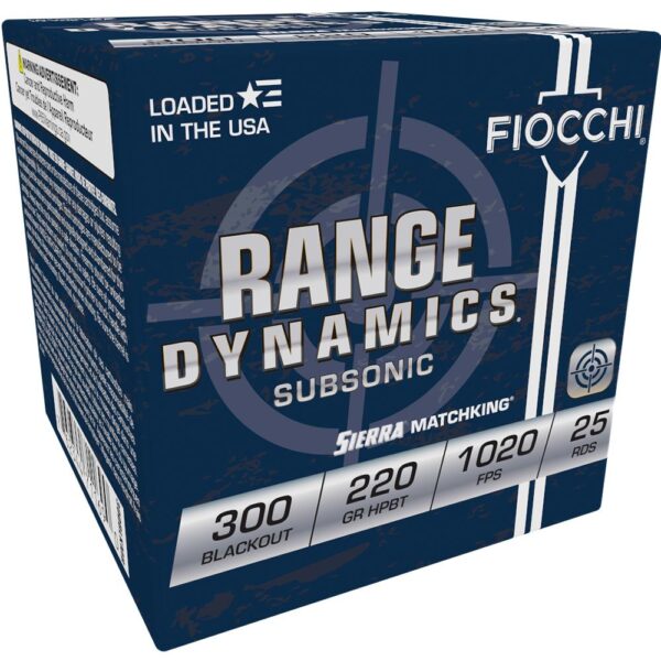 Fiocchi Range Dynamics Subsonic Sierra Matchking Rifle Ammunition .300 Blackout 220 gr HPBT 1020 fps 25/ct - Precision Shot Firearms
