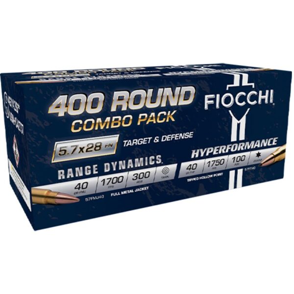 Fiocchi Target & Defense Handgun Combo Pack Ammunition 5.7x28mm 40gr FMJ 1700fps 300/ct & 40gr THP 1750 fps 100/ct (400/ct Total) - Precision Shot Firearms