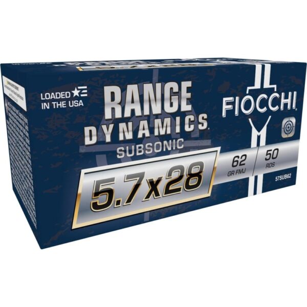 Fiocchi Range Dynamics Subsonic Handgun Ammunition 5.7x28 FN 62gr FMJ 1050 fps 50/ct - Precision Shot Firearms