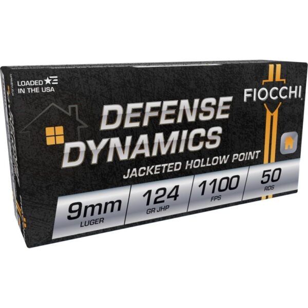 Fiocchi Defense Dynamics Handgun Ammunition 9mm Luger 124gr JHP 1100 fps 50/ct - Precision Shot Firearms