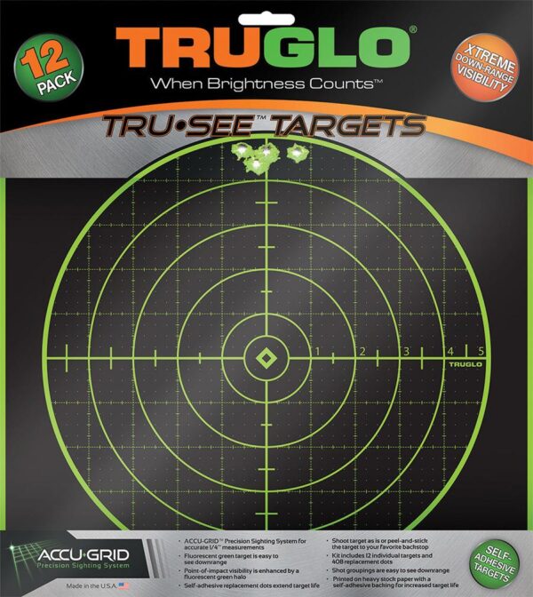 TRUGLO TRU-SEE Self Adhesive Targets - 100 Yard 12x12 Green 12 Pack - Precision Shot Firearms