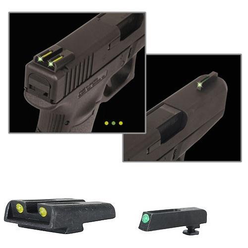 Truglo TFO Tritium/Fiber Optic Day/Night Sights for Glock 17 / 17L 19 22 23 24 26 27 33 34 35 38 and 39 Front Green Rear Yellow - Precision Shot Firearms