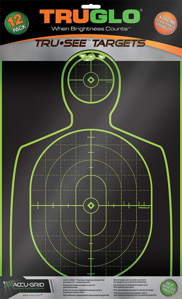 TRUGLO TRU-SEE Self Adhesive Targets - Handgun 12x18 Green 12 Pack - Precision Shot Firearms
